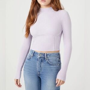 Forever 21 sweater Ribbed Mockneck corset waist purple pastel modern crop XS